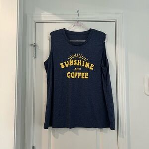 Navy Graphic Muscle Tee "Sunshine and Coffee"